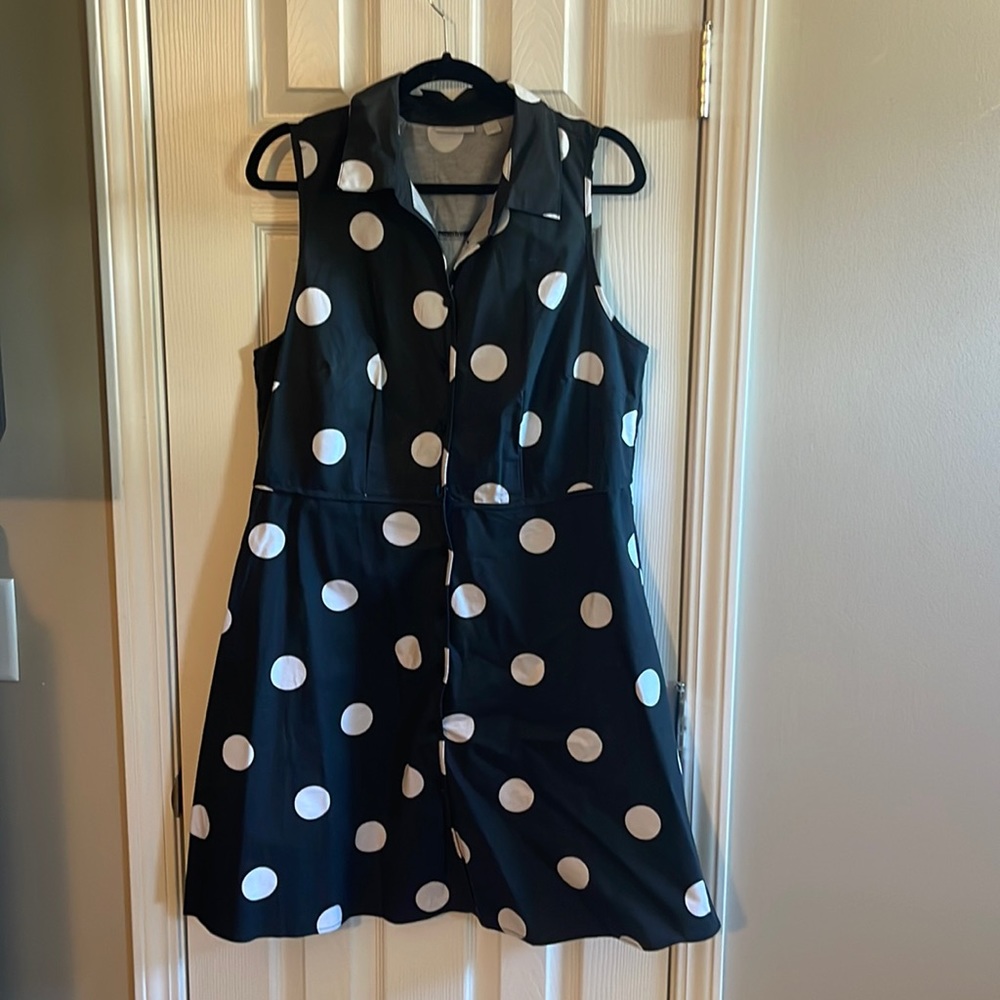New York and Company polka dot collar neck button down dress , size large